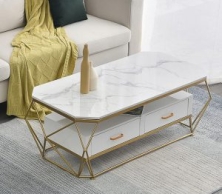 Bàn Trà Sofa Kim Loại Mặt Đá Trắng Có Ngăn Kéo 05