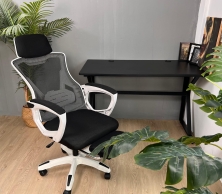 Ghế làm việc chân xoay ngả nằm có gác chân TM908 mẫu mới hiện đại (Khung Trắng)