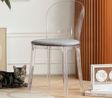 Ghế nhựa trong có nệm vải xám sang trọng, phong cách hiện đại TM296S