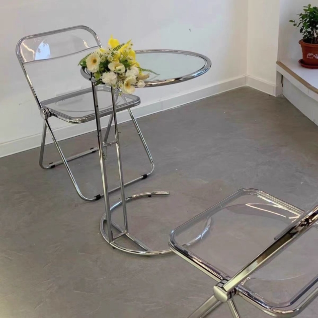 Bàn tròn decor trong suốt phong cách Hàn Quốc có điều chỉnh độ cao