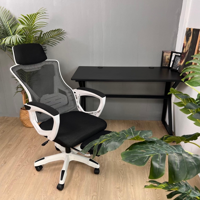Ghế làm việc chân xoay ngả nằm có gác chân TM908 mẫu mới hiện đại (Khung Trắng)